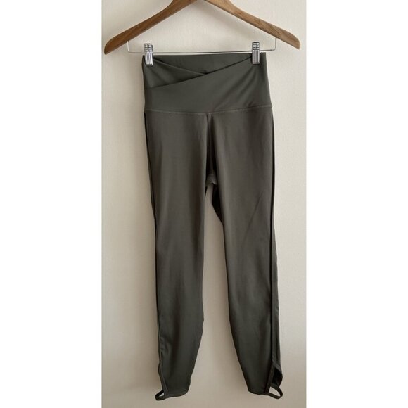 Nike Leggings Cross Front Small Green Stirrups Pull On Stretch Yoga Logo - Picture 1 of 10